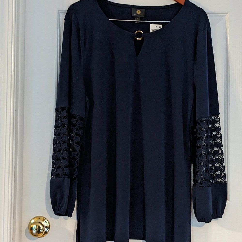 NWT JM Collection Crochet-Sleeve Keyhole Top, Bohemian Escape, XXL